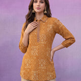 Mustard All-Over Printed Cotton Top
