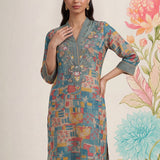Raima Smokey Blue Printed Satin Co-ord Set for Women