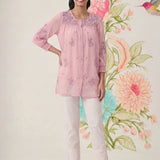 Savera Baby Pink Embroidered Chiffon A-line Top