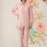Pink Embroidered Linen Co-ord Set