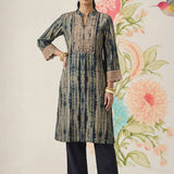 Anika Blue Printed Chanderi Straight Kurta