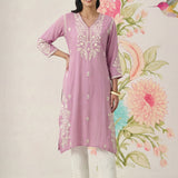 Yashvi Pink Cotton Blend Embroidered Kurta