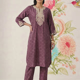 Pihu Purple Cotton Blend Printed Kurta set