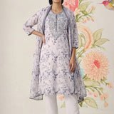 Kavya Grey Printed Chanderi Suit Set with Dupatta