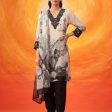 Elaf Black Printed Organza Suit Set with Dupatta
