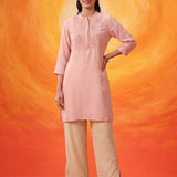 Sehr Baby Pink Embroidered Silk Kurti