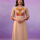 Beige Panelled A-Line Kurta set