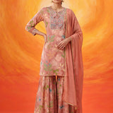 Manjari Peach Printed Garara Suit Set with Dupatta