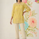 Savera Lemon Yellow Embroidered Chiffon A-line Top