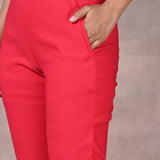 Taara Dark Pink Classic Fit Cotton Trousers for Women