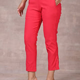 Taara Dark Pink Classic Fit Cotton Trousers for Women