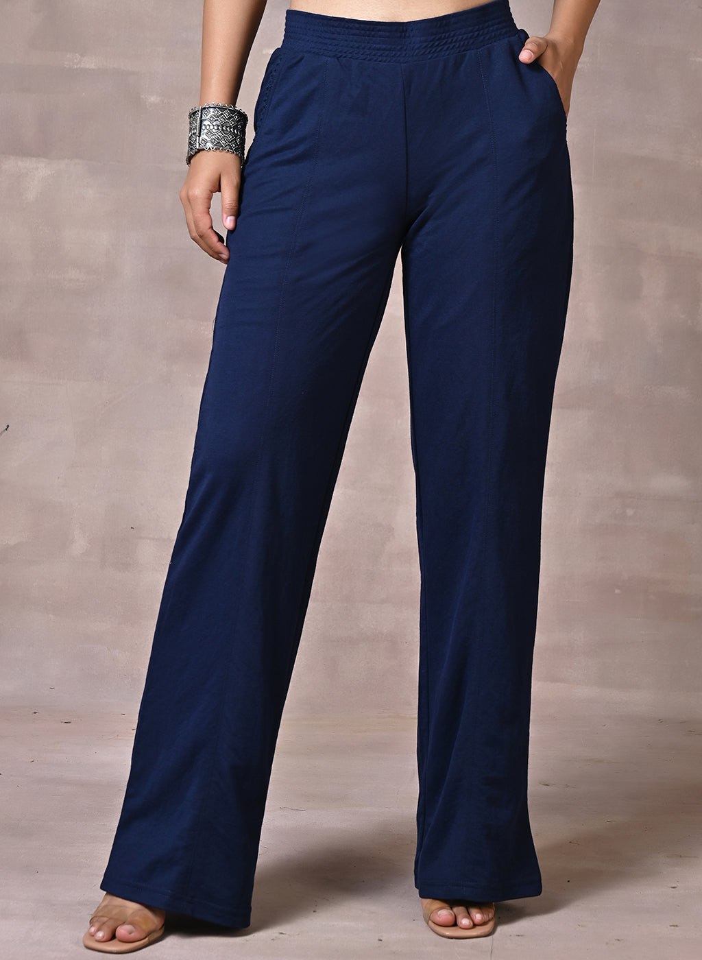 Navy Blue Pants With Smocking Detail