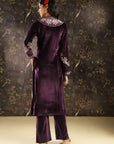 Purple Zari Work Velvet Kurta with Sequins