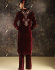 Fuchsia Embroidered Party-wear Velvet Kurta Set