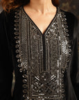 Black Embroidered Velvet Kurta Set for Women
