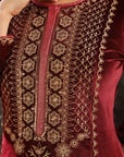 Maroon Heavily Embroidered Party-wear Velvet Kurta