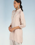 Pink Collared Tunic for Women with Puffed Sleeves