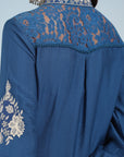 Blue Collared Tunic for Women with Puffed Sleeves