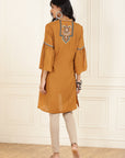Mustard Embroidered Georgette Tunic for Women