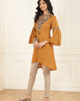 Mustard Embroidered Georgette Tunic for Women