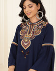 Blue Embroidered Georgette Tunic for Women