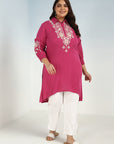 Pink Kurti with Embroidery and Gathered Cuff