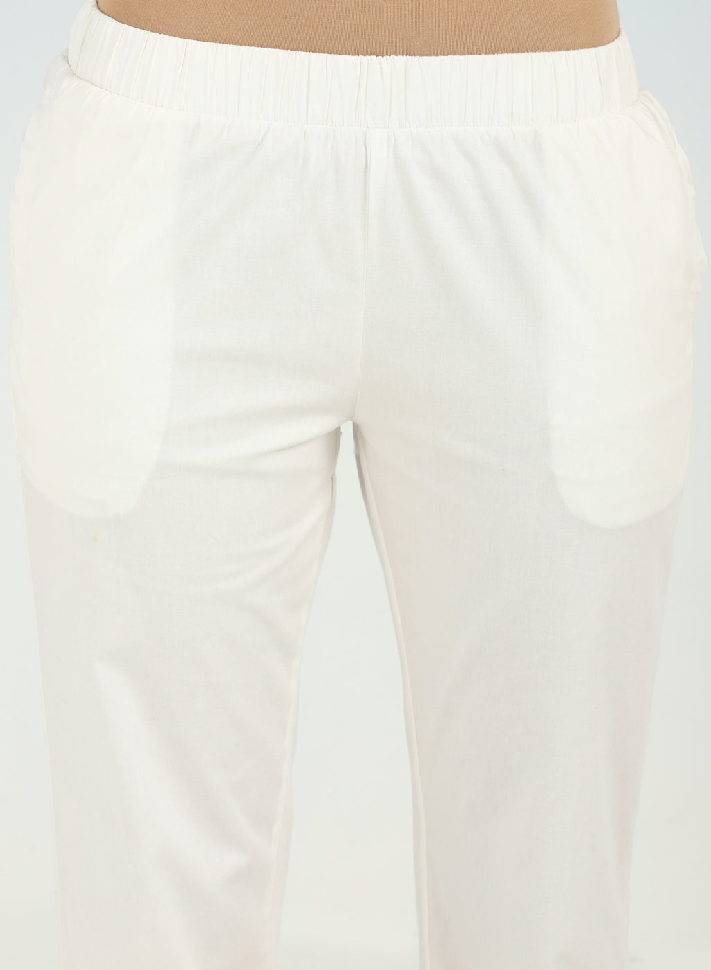 Ivory Plain Ankle-length Pants for Women