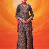 Saanjh Grey Floral Printed Suit Set with Dupatta