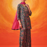 Saanjh Grey Floral Printed Suit Set with Dupatta