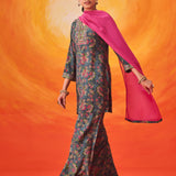 Saanjh Grey Floral Printed Suit Set with Dupatta