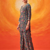 Saanjh Grey Floral Printed Suit Set with Dupatta