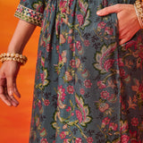 Saanjh Grey Floral Printed Suit Set with Dupatta