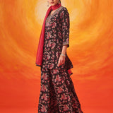 Saanjh Black Floral Printed Suit Set with Dupatta