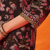 Saanjh Black Floral Printed Suit Set with Dupatta