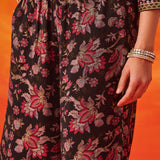 Saanjh Black Floral Printed Suit Set with Dupatta