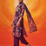 Kusum Purple Floral Printed Organza Suit Set with Dupatta