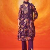 Kusum Purple Floral Printed Organza Suit Set with Dupatta