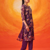 Kusum Purple Floral Printed Organza Suit Set with Dupatta