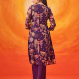 Kusum Purple Floral Printed Organza Suit Set with Dupatta