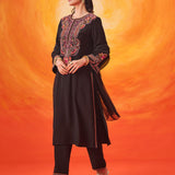 Ruh Black Embroidered Suit Set with Dupatta