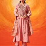 Vaara Ariza Rose Pink Embroidered A-line Suit Set with Dupatta
