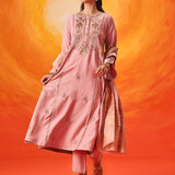 Vaara Ariza Rose Pink Embroidered A-line Suit Set with Dupatta