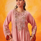 Vaara Ariza Rose Pink Embroidered A-line Suit Set with Dupatta