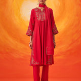 Raunaq Red Zari-Embroidered Suit Set with Dupatta