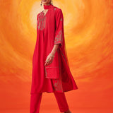 Raunaq Red Zari-Embroidered Suit Set with Dupatta