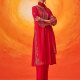 Raunaq Red Zari-Embroidered Suit Set with Dupatta