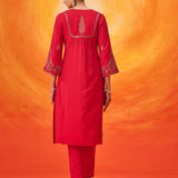 Raunaq Red Zari-Embroidered Suit Set with Dupatta