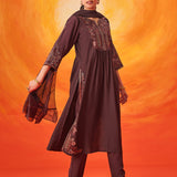 Raunaq Brown Zari-Embroidered Suit Set with Dupatta