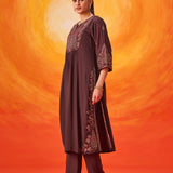 Raunaq Brown Zari-Embroidered Suit Set with Dupatta