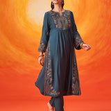 Raunaq Teal Zari-Embroidered Suit Set with Dupatta